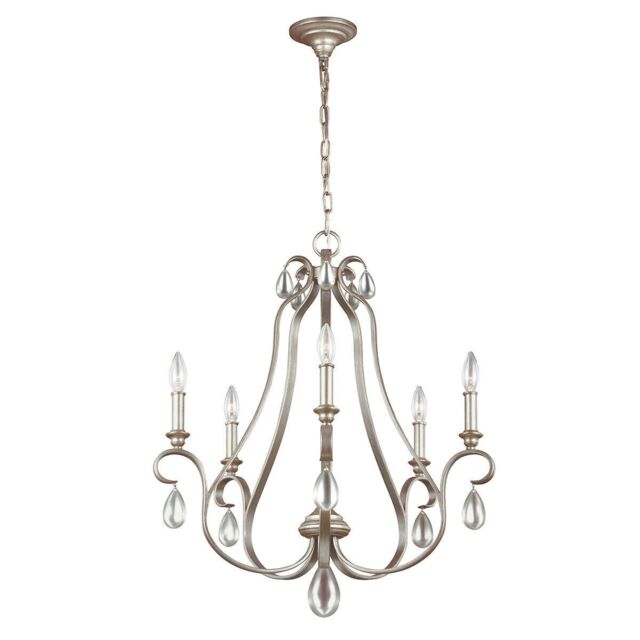 Loops 5 Bulb Chandelier Hanging Pendant LIght Sunrise Silver LED E14 60W Bulb in Metallics - image 1
