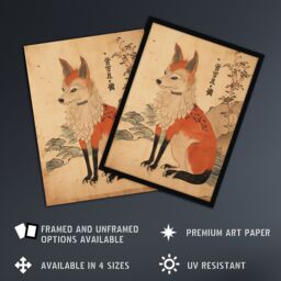 Artery8 Wall Art Print Edo Period Kitsune Red Fox Portrait Simple Japanese Ukiyo-e Style Painting Artwork Framed in Beige - Size: A4 - thumbnail 2