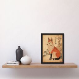 Artery8 Wall Art Print Edo Period Kitsune Red Fox Portrait Simple Japanese Ukiyo-e Style Painting Artwork Framed in Beige - Size: A4 - thumbnail 4