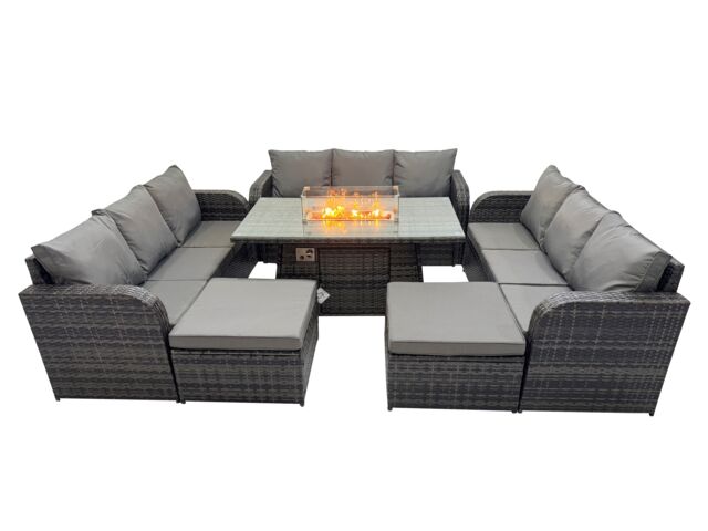 Fimous Garden Rattan 3 Seater Sofa with 2 Big Stool Dark Grey Mixed - image 1