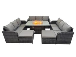 Fimous Garden Rattan 3 Seater Sofa with 2 Big Stool Dark Grey Mixed - thumbnail 1