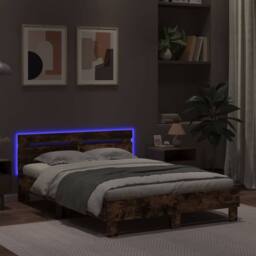 Berkfield Home Durable Bed Frame with LED without Mattress Smoked Oak 120x190 cm in Brown - Size: Small Double - thumbnail 4