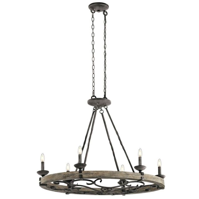 Loops 6 Bulb Chandelier Hanging Pendant LIght Weathered Zinc LED E14 60W Bulb