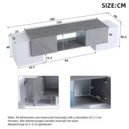 BTM LED TV Stand with 4 Doors & Open Storage, White & Grey - thumbnail 8