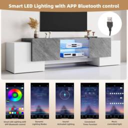 BTM LED TV Stand with 4 Doors & Open Storage, White & Grey - thumbnail 6