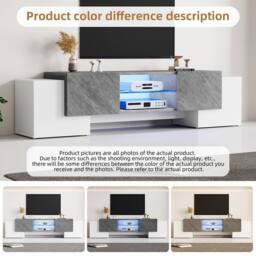BTM LED TV Stand with 4 Doors & Open Storage, White & Grey - thumbnail 9