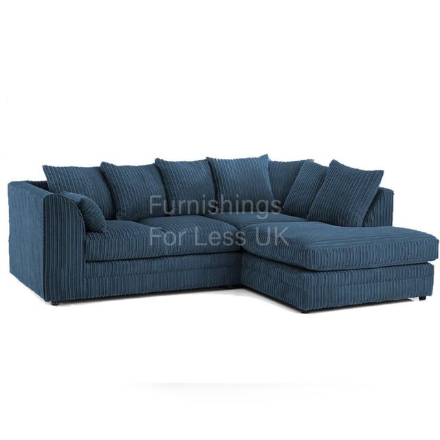 Furnishings For Less UK Luxor Jumbo Cord 4 Seater Corner sofa Right Hand Facing in Blue - image 1