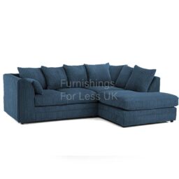 Furnishings For Less UK Luxor Jumbo Cord 4 Seater Corner sofa Right Hand Facing in Blue