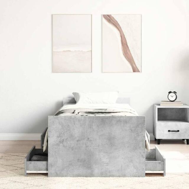 Berkfield Home Durable Bed Frame with Headboard & Footboard Concrete Grey 90x1 - Size: Single - image 1