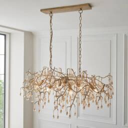 Netlighting Rimini Pendant Ceiling Light Aged Gold Paint Champagne Lustre Glass - thumbnail 3