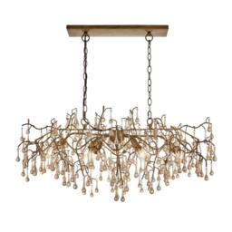 Netlighting Rimini Pendant Ceiling Light Aged Gold Paint Champagne Lustre Glass - thumbnail 1