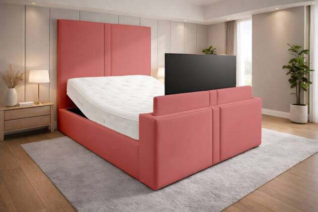 PARADISE BEDS LTD Luxury Upholstered Adjustable TV Bed in Dark Red - Size: Super King - image 1