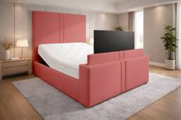 PARADISE BEDS LTD Luxury Upholstered Adjustable TV Bed in Dark Red - Size: Super King