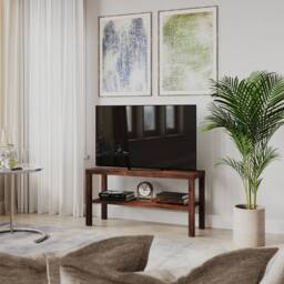 VOGREX Rustic Brown 2 Tier TV Bench Entertainment Media Stand Cabinet - thumbnail 3