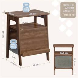 KORVIXA Walnut Classic Wooden End Table with Cat Bed in Brown - Size: 100 cm x 100 cm - thumbnail 2