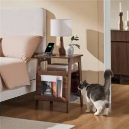 KORVIXA Walnut Classic Wooden End Table with Cat Bed in Brown - Size: 100 cm x 100 cm - thumbnail 4