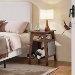 KORVIXA Walnut Classic Wooden End Table with Cat Bed in Brown - Size: 100 cm x 100 cm - thumbnail 3