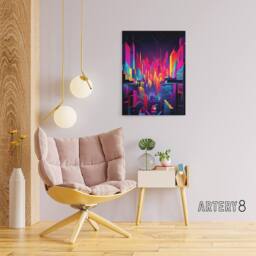 "Artery8 Neon Colour Abstract Cityscape Canvas Wall Art Print in Pink - Size: W18"" x H24""" - thumbnail 3