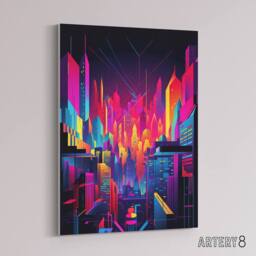 "Artery8 Neon Colour Abstract Cityscape Canvas Wall Art Print in Pink - Size: W18"" x H24""" - thumbnail 2