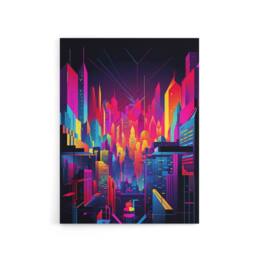 "Artery8 Neon Colour Abstract Cityscape Canvas Wall Art Print in Pink - Size: W18"" x H24""" - thumbnail 1