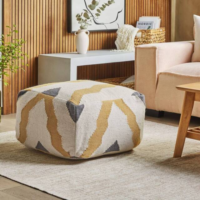 Wyld and Coco Hand-Knitted Pouffe Beige and Yellow - image 1