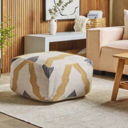 Wyld and Coco Hand-Knitted Pouffe Beige and Yellow - thumbnail 1