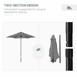 OUTSUNNY 2m Parasol Patio Umbrella, Outdoor Sun Shade with 6 Ribs in Dark Grey - thumbnail 4