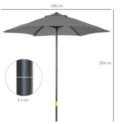 OUTSUNNY 2m Parasol Patio Umbrella, Outdoor Sun Shade with 6 Ribs in Dark Grey - thumbnail 3