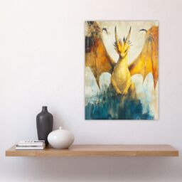 "Artery8 Yellow Dragon With Big Wings Fantasy Oil Painting Wall Art Print - Size: W24"" x H32""" - thumbnail 4