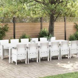 Berkfield Home White 13 Piece Garden Dining Set with Cushions White Poly Rattan - thumbnail 2