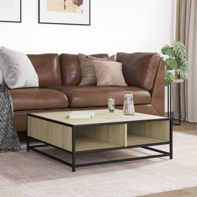 Berkfield Home Durable Coffee Table Sonoma Oak 80x80x30 cm Engineered Wood & Metal in Light Tan - Size: 80 x 80 x 30 cm - image 1