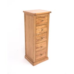 Cabinet Bits Salerno 5 Drawer Narrow Chest of Drawers Brass Knob in Natural - thumbnail 3