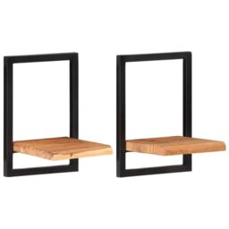 Berkfield Home Wall Shelves 2 pcs 25x25x35 cm Solid Wood Acacia & Steel in Brown - Size: 25 x 25 x 35 cm - thumbnail 2