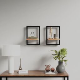 Berkfield Home Wall Shelves 2 pcs 25x25x35 cm Solid Wood Acacia & Steel in Brown - Size: 25 x 25 x 35 cm