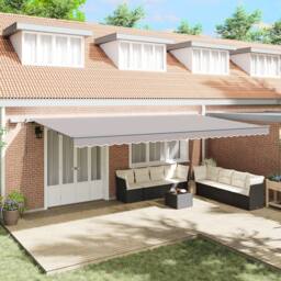 Berkfield Home Manual Retractable Awning with LED Light Grey 600x300 cm - thumbnail 1