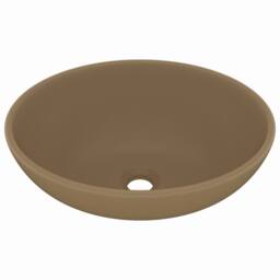 Berkfield Home Luxury Basin Oval-shaped Matt Cream 40x33 cm Ceramic - thumbnail 2