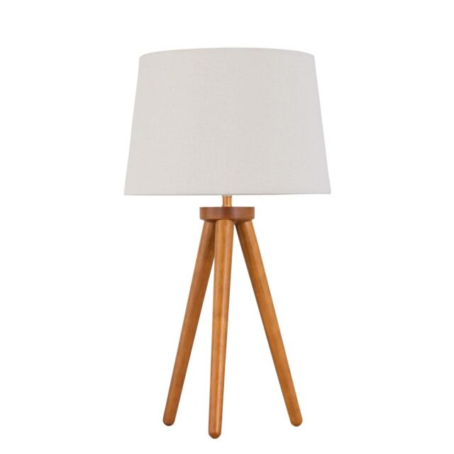 First Choice Lighting Voyage - Dark Oak Table Lamp or Bedside Light with Natural Linen Shade in Brown - image 1