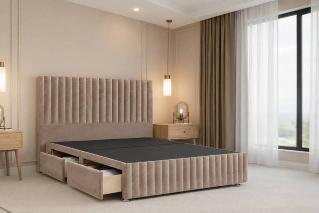 "Nexus Mattresses Ltd Verona Plush Divan 2 Drawers Foot-End 12""Footboard 54""Headboard in Bronze - Size: King" - image 1