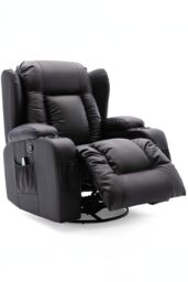 More4Homes Caesar Bonded Leather Recliner Rocking Swivel Heat & Massage Chair in Black - thumbnail 3