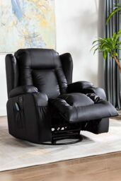 More4Homes Caesar Bonded Leather Recliner Rocking Swivel Heat & Massage Chair in Black