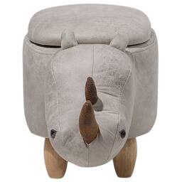 Wyld and Coco Rhino Kids Stool Hidden Storage Light Grey Faux Leather Rubberwood - thumbnail 5
