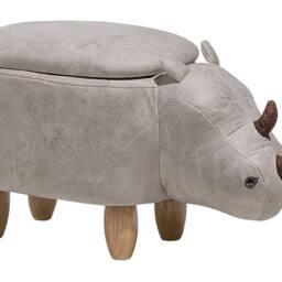 Wyld and Coco Rhino Kids Stool Hidden Storage Light Grey Faux Leather Rubberwood - thumbnail 2