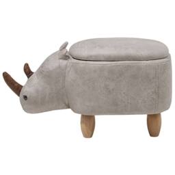 Wyld and Coco Rhino Kids Stool Hidden Storage Light Grey Faux Leather Rubberwood - thumbnail 4