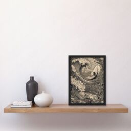 Artery8 Jonah & the Storm at Sea Modern Illustration Artwork Framed Wall Art Print A4 in Black - thumbnail 2