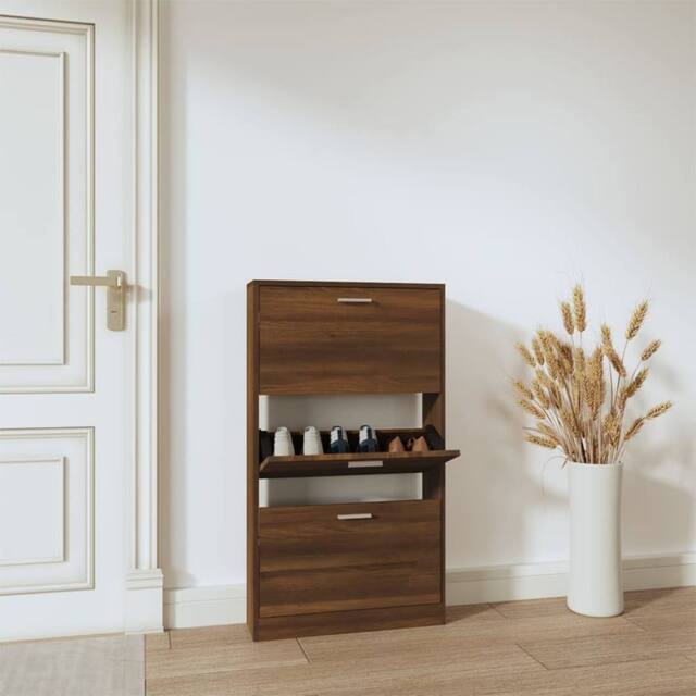 Berkfield Home Shoe Cabinet Brown Oak 59x17x108 cm Engineered Wood - Size: 59 x 17 x 108 cm - image 1