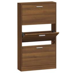 Berkfield Home Shoe Cabinet Brown Oak 59x17x108 cm Engineered Wood - Size: 59 x 17 x 108 cm - thumbnail 2
