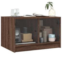 Berkfield Home Coffee Table with Glass Doors Brown Oak 68x50x42 cm - Size: 68 x 50 x 42 cm - thumbnail 4