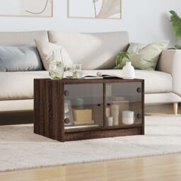 Berkfield Home Coffee Table with Glass Doors Brown Oak 68x50x42 cm - Size: 68 x 50 x 42 cm - thumbnail 3