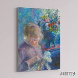 "Artery8 Renoir Young Woman Sewing Canvas Wall Art Print in Blue - Size: W18"" x H24""" - thumbnail 2