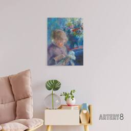 "Artery8 Renoir Young Woman Sewing Canvas Wall Art Print in Blue - Size: W18"" x H24""" - thumbnail 3
